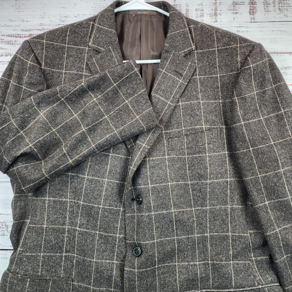 Z Zegna Sport Coat 58L Brown Windowpane Plaid Wool Angora Italy Fabric Slim 58